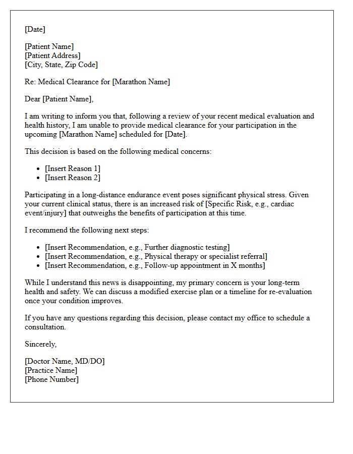 Marathon Participation Medical Clearance Denial Letter