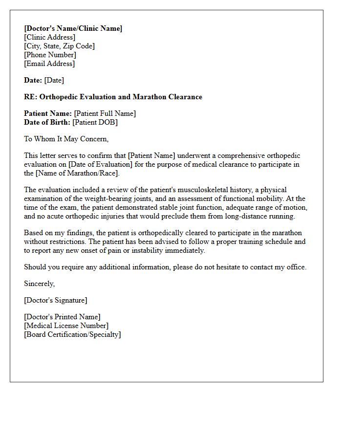 Orthopedic Evaluation And Marathon Clearance Letter