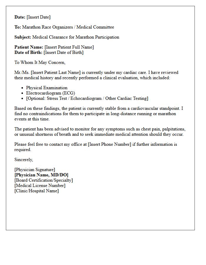 Cardiology Marathon Participation Medical Clearance Letter