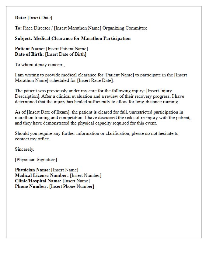 Post-Injury Marathon Participation Medical Clearance Letter