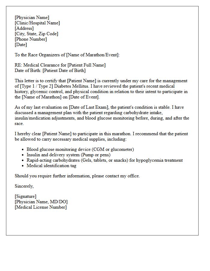 Diabetic Patient Marathon Participation Clearance Letter