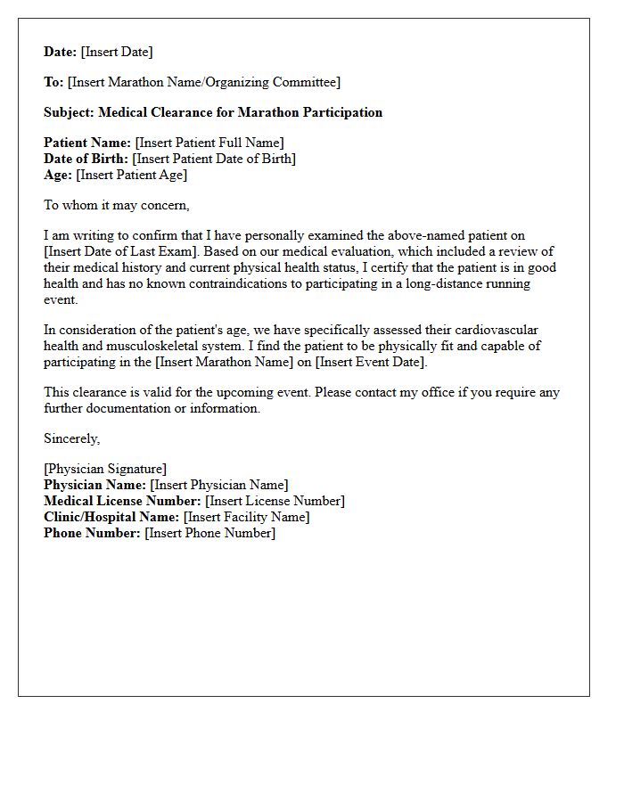 Advanced Age Marathon Participation Medical Clearance Letter