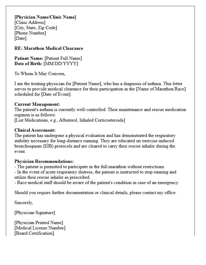 Asthma Management And Marathon Clearance Letter