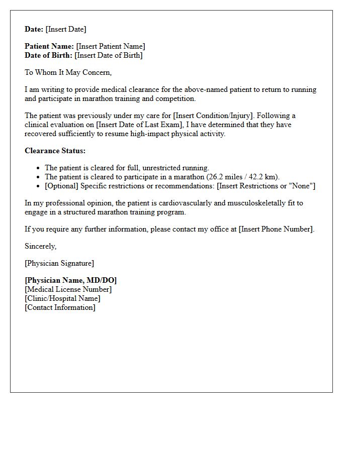 Return To Running Marathon Medical Clearance Letter