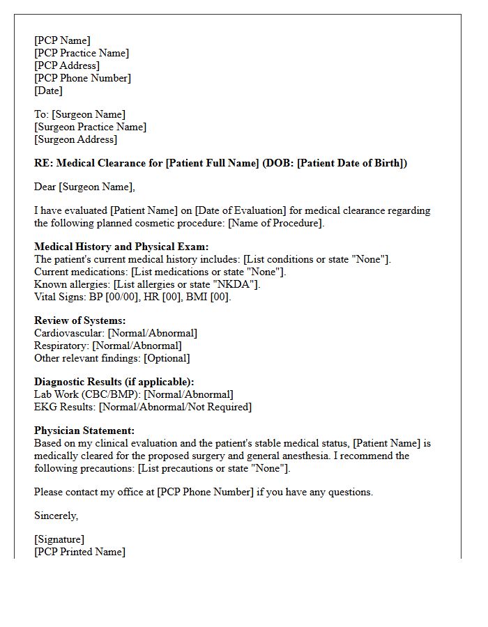 Primary Care Physician Cosmetic Surgery Clearance Letter