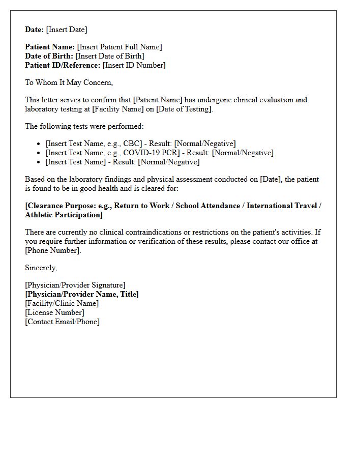 Laboratory Results and Health Clearance Letter