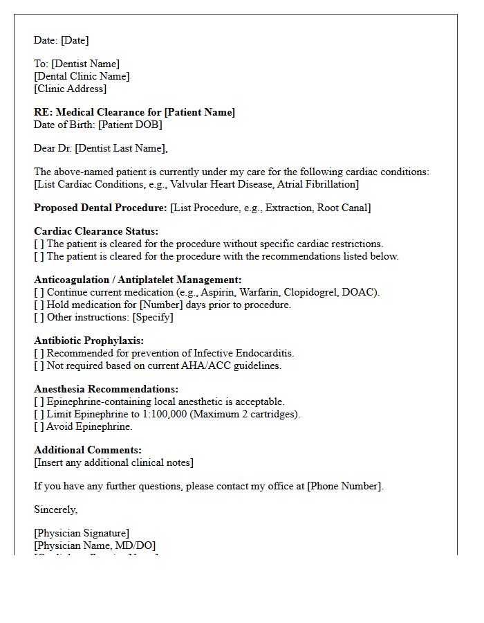 Cardiology Dental Procedure Medical Clearance Letter