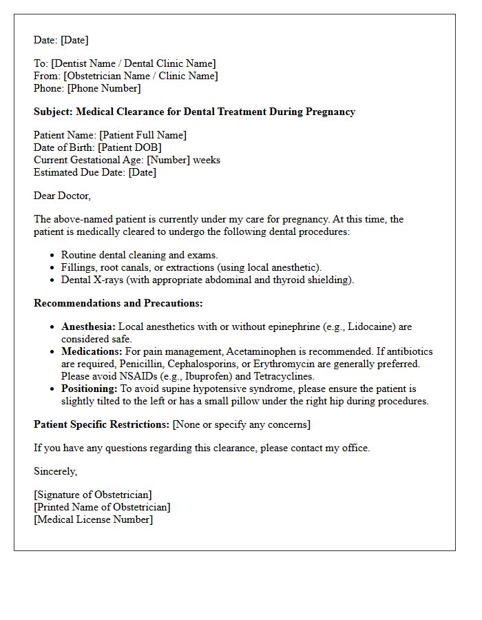 Obstetrics Pregnancy Dental Procedure Medical Clearance Letter