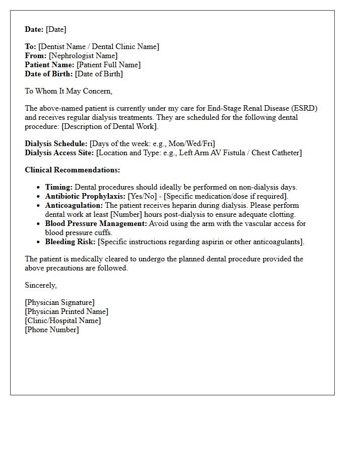 Nephrology Dialysis Dental Procedure Medical Clearance Letter