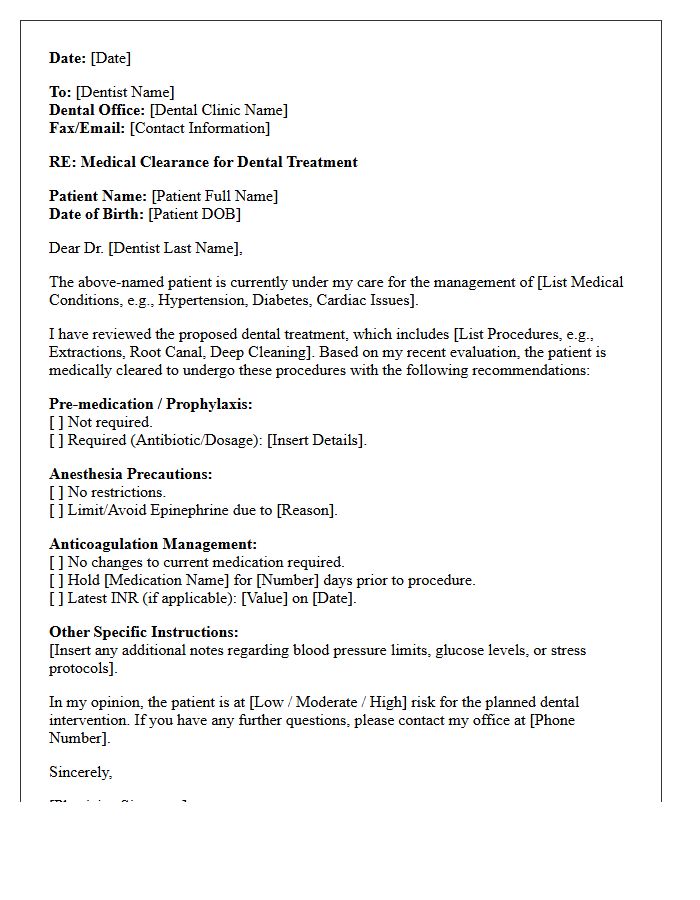 General Practice Standard Dental Procedure Medical Clearance Letter