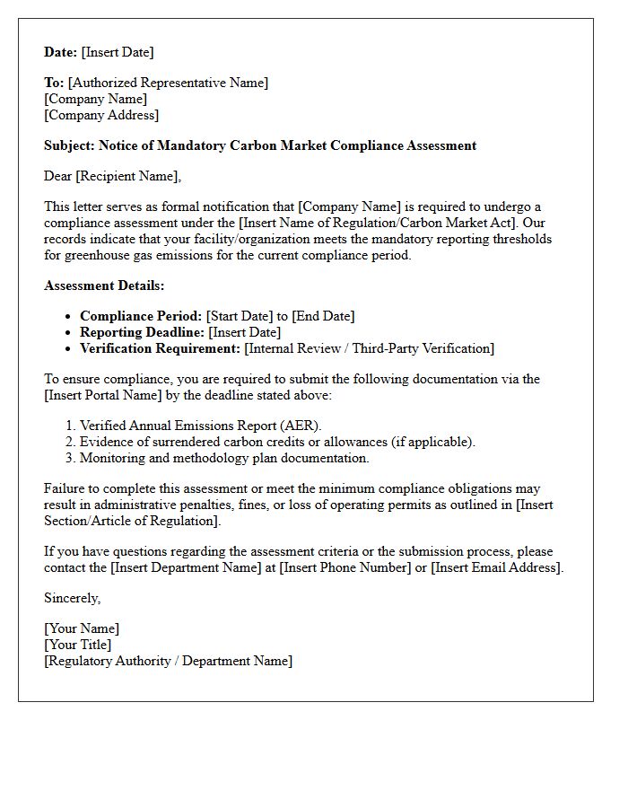 Mandatory Carbon Market Compliance Assessment Letter