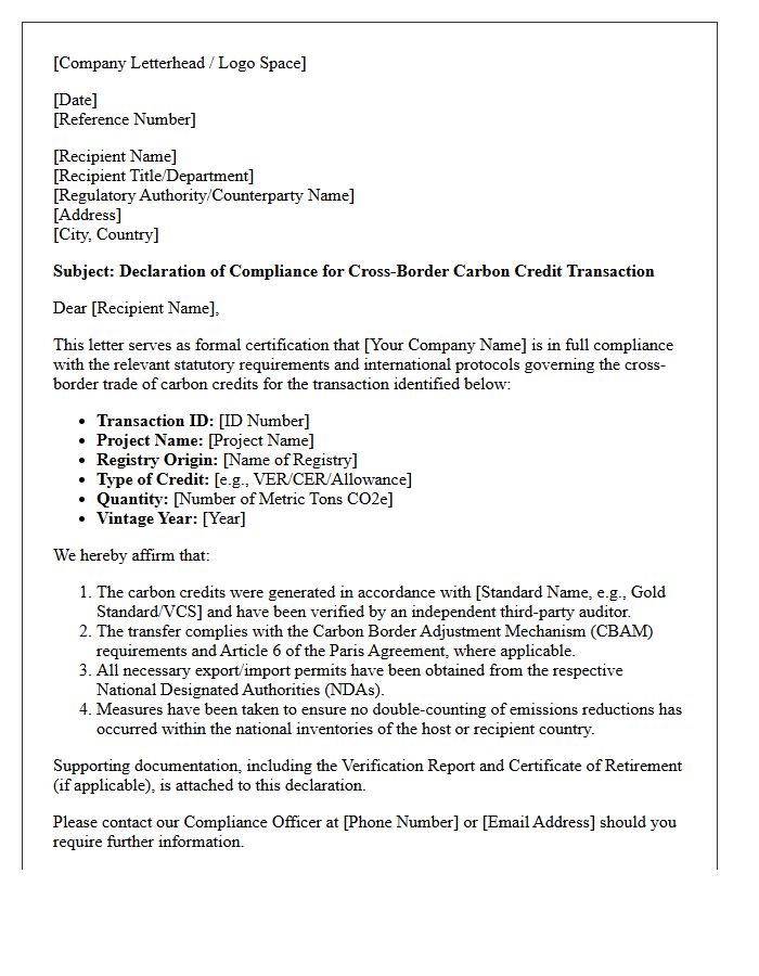 Cross-Border Carbon Trading Compliance Letter