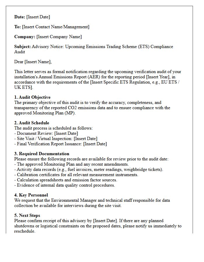 Emissions Trading Scheme Audit Advisory Letter