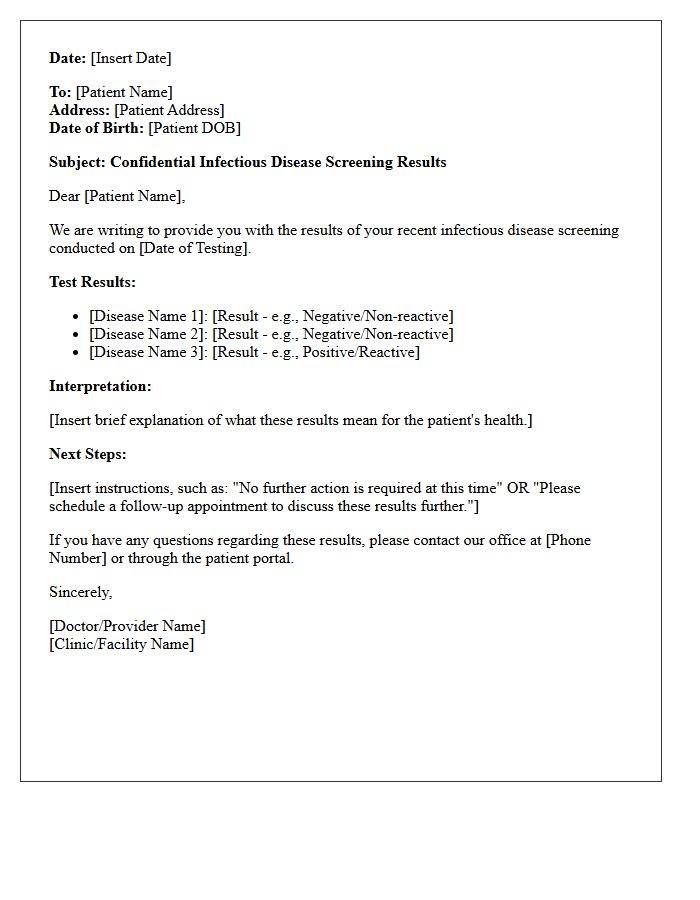 Infectious Disease Screening Results Letter