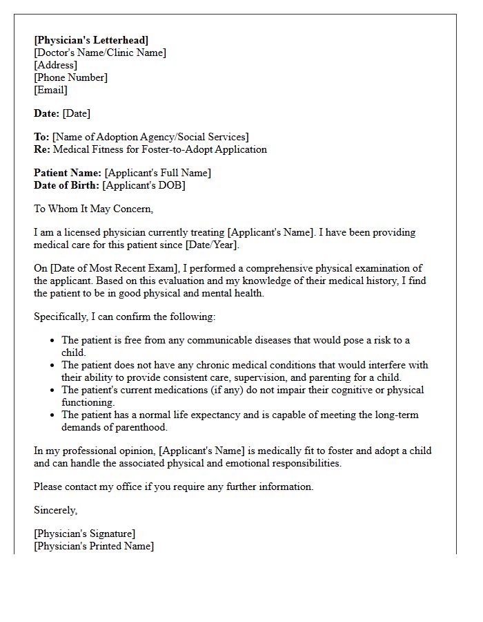 Foster to Adopt Medical Fitness Letter