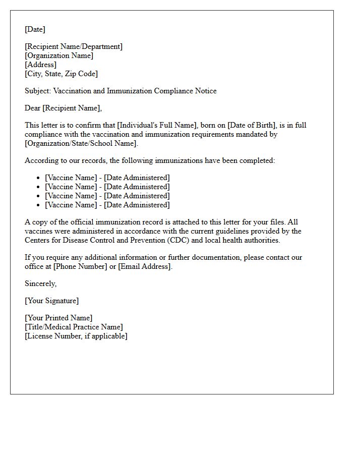 Vaccination and Immunization Compliance Letter