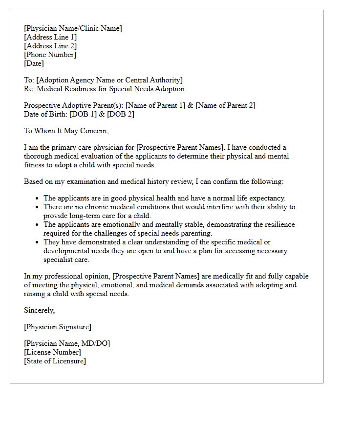 Special Needs Adoption Medical Readiness Letter