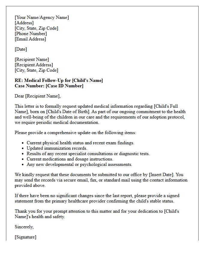 Adoption Agency Medical Follow-Up Letter