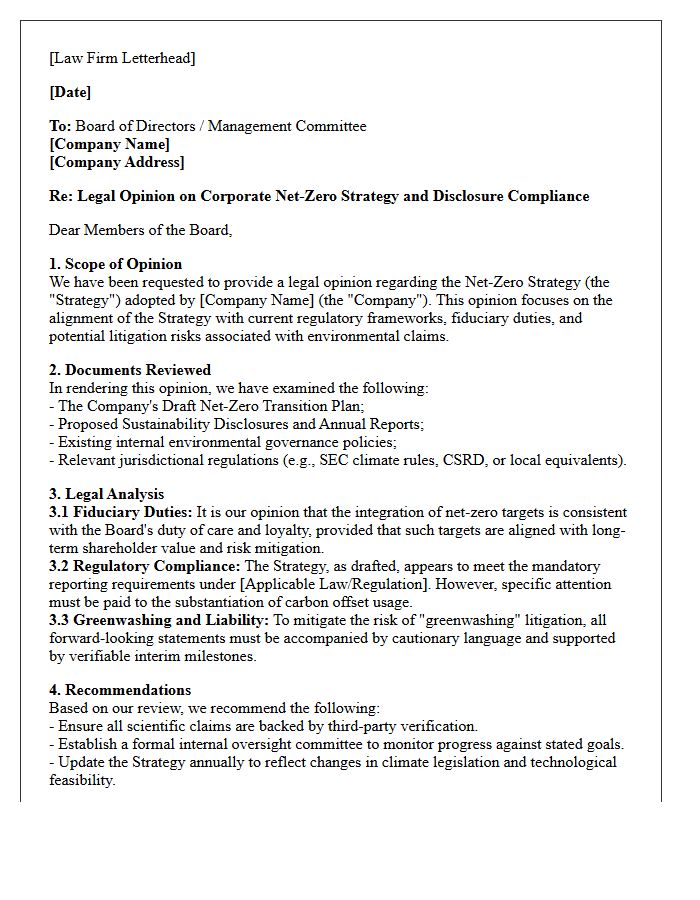 Corporate Net-Zero Strategy Legal Opinion Letter