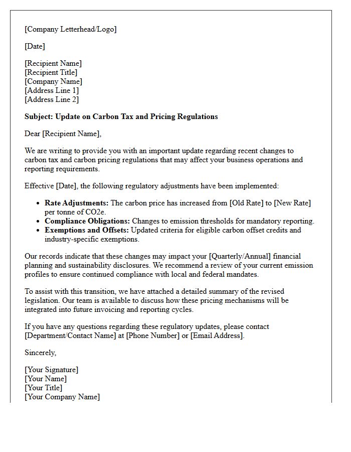 Carbon Tax and Pricing Regulatory Update Letter