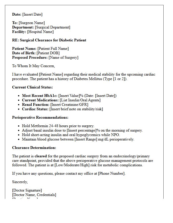 Diabetic Patient Cardiac Surgery Clearance Letter