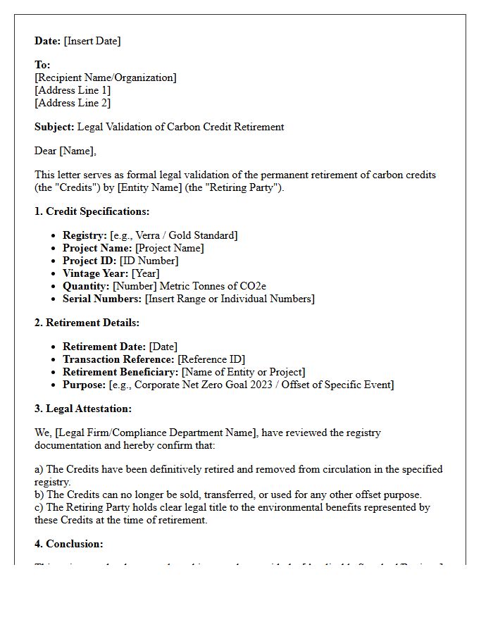 Carbon Credit Retirement Legal Validation Letter