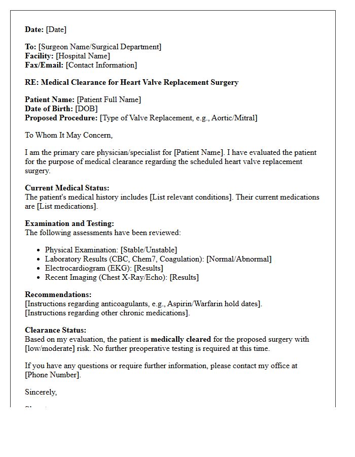 Heart Valve Replacement Surgery Medical Clearance Letter