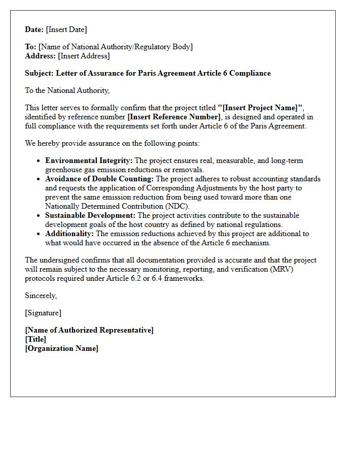 Paris Agreement Article Six Compliance Letter