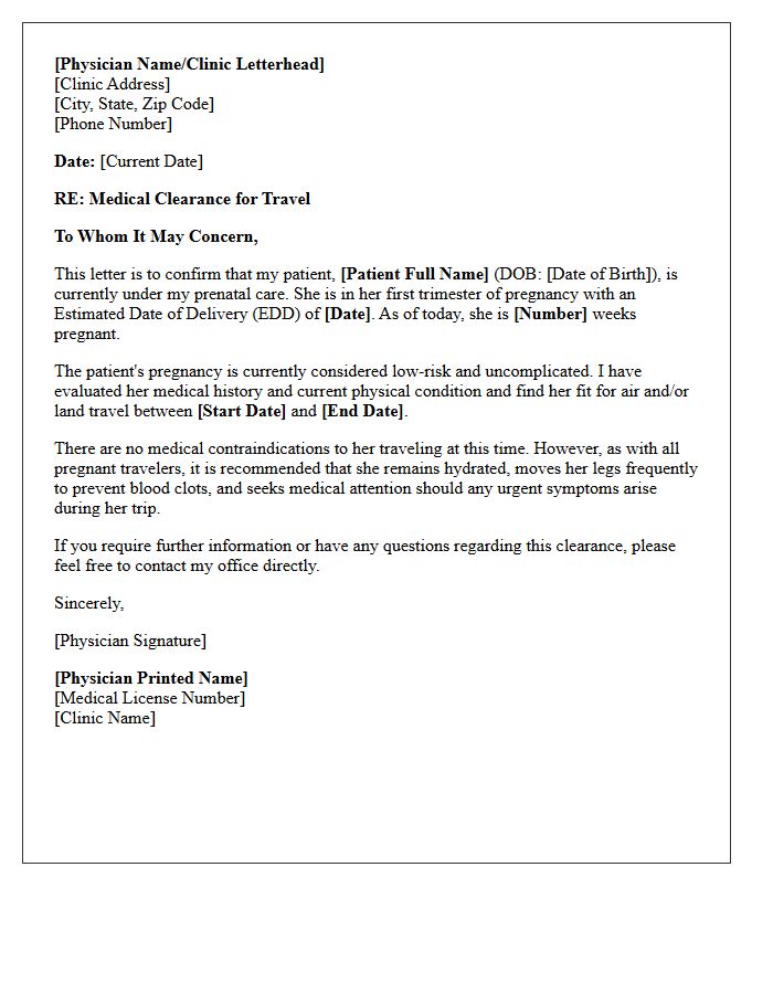First Trimester Pregnancy Travel Medical Clearance Letter