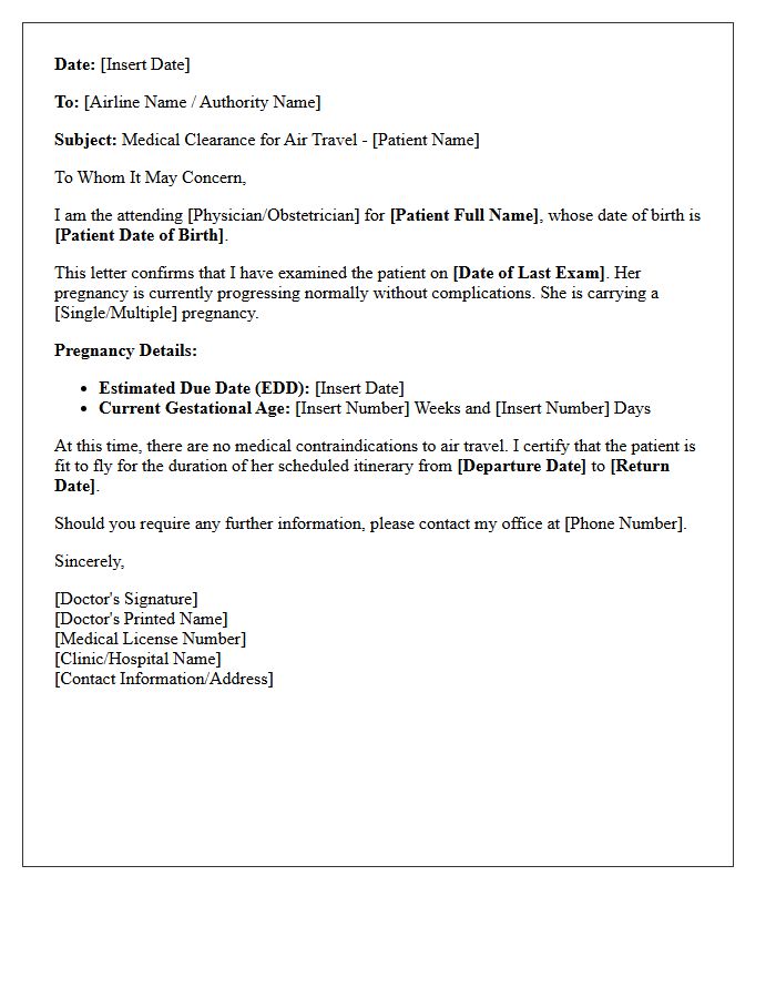 Third Trimester Pregnancy Travel Medical Clearance Letter