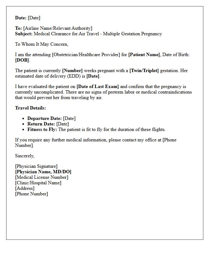Multiple Gestation Pregnancy Travel Medical Clearance Letter