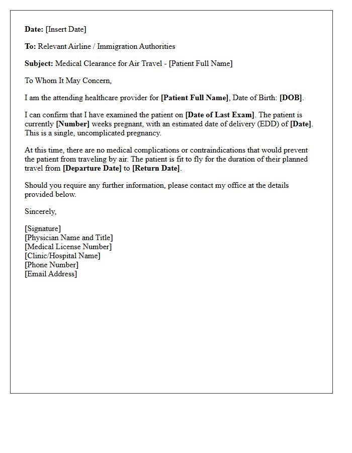 Uncomplicated Pregnancy Travel Medical Clearance Letter