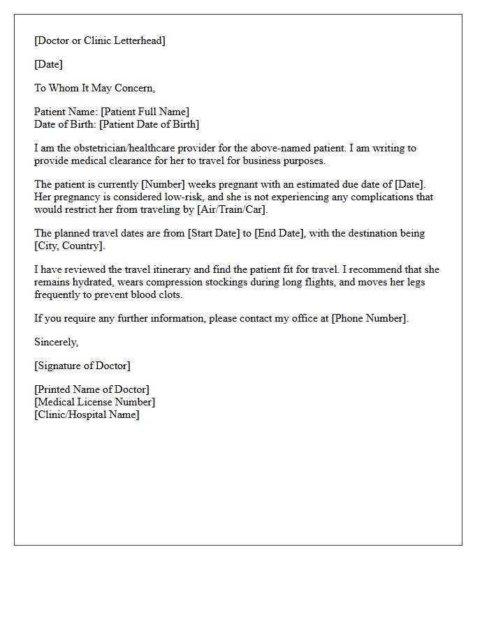 Business Trip Pregnancy Travel Medical Clearance Letter