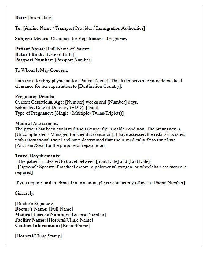 Medical Repatriation Pregnancy Travel Medical Clearance Letter