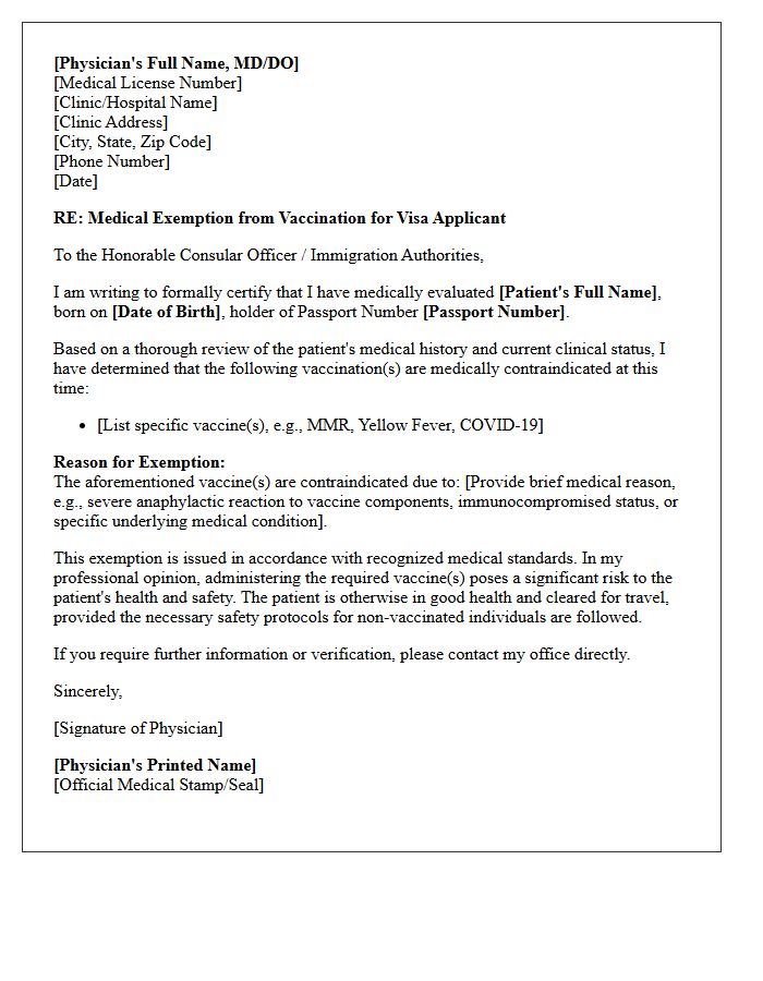 Vaccination Exemption Visa Medical Clearance Letter