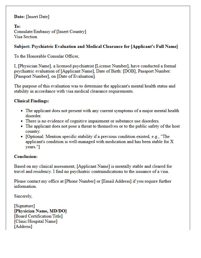 Psychiatric Evaluation Visa Medical Clearance Letter