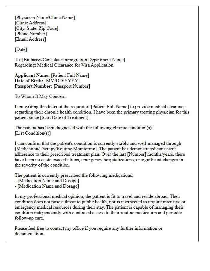 Chronic Condition Stability Visa Medical Clearance Letter
