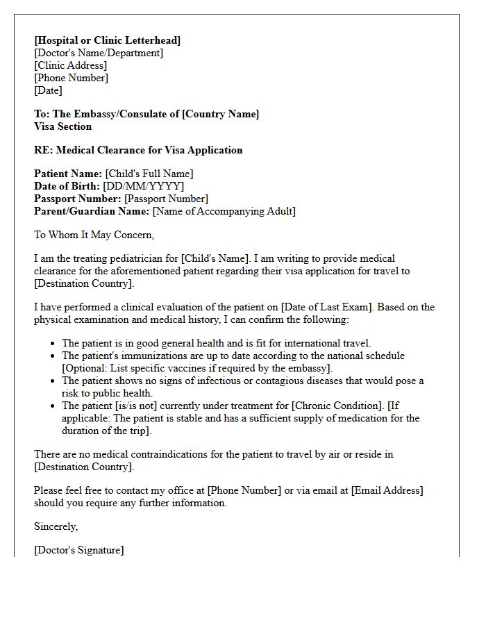 Pediatric Patient Visa Medical Clearance Letter