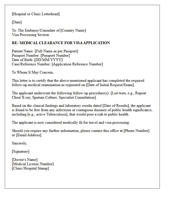 Follow-Up Examination Visa Medical Clearance Letter