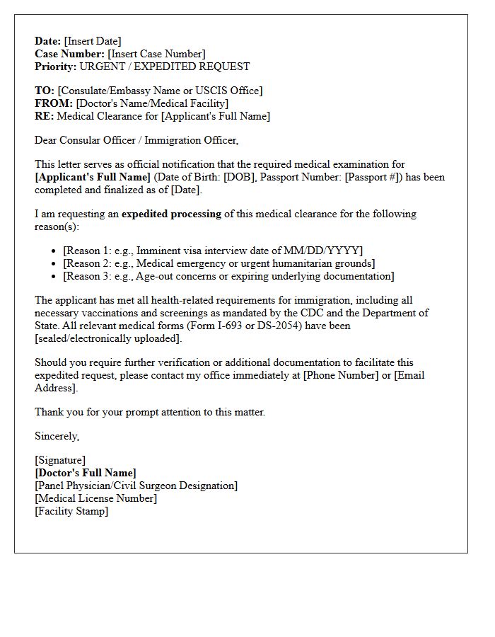 Expedited Immigration Visa Medical Clearance Letter