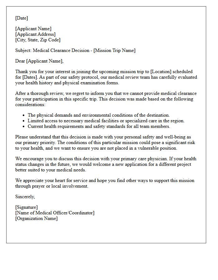 Mission Trip Medical Clearance Denial Letter