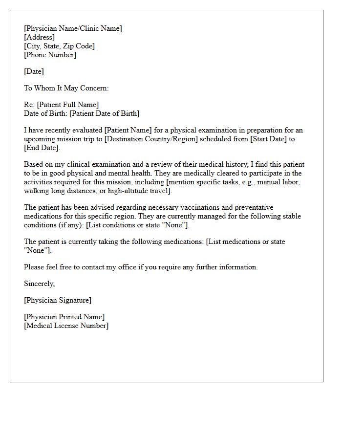 Adult Mission Trip Medical Clearance Letter