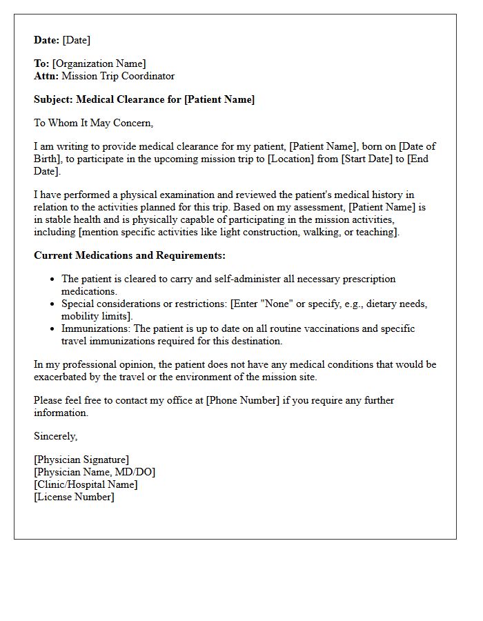 Senior Mission Trip Medical Clearance Letter
