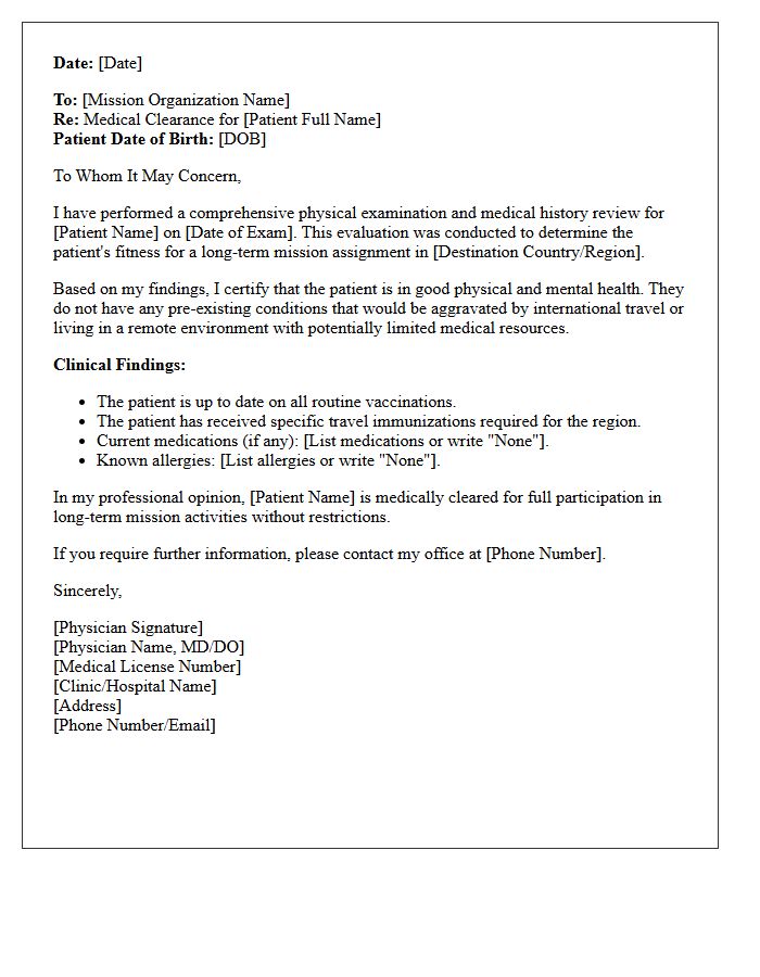 Long-Term Mission Trip Medical Clearance Letter