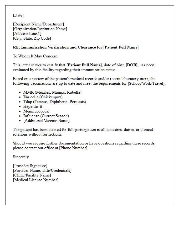 Immunization Verification and Clearance Letter