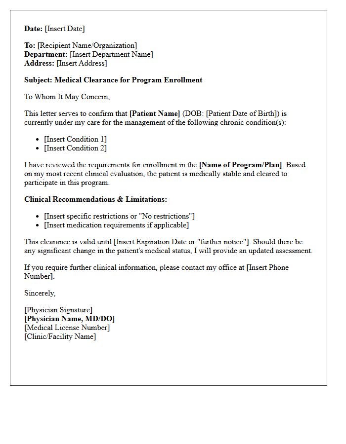 Chronic Condition Enrollment Clearance Letter