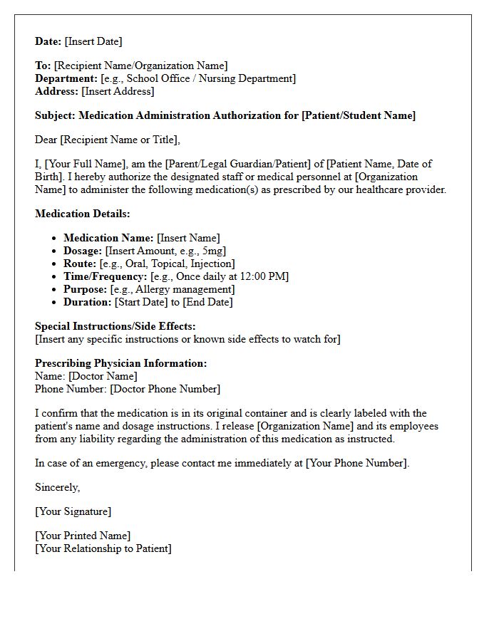 Medication Administration Authorization Letter