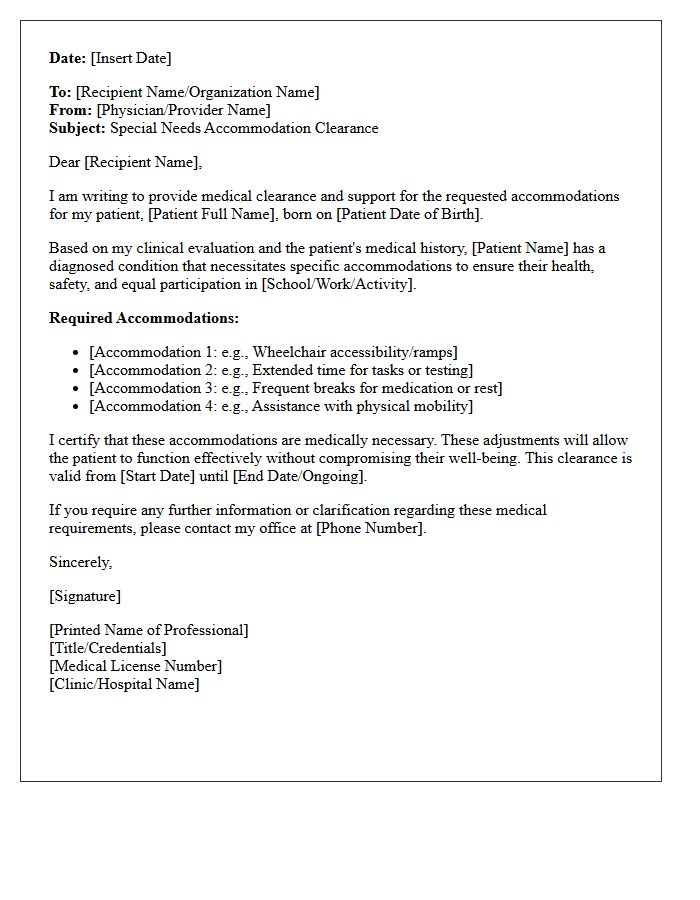 Special Needs Accommodation Clearance Letter