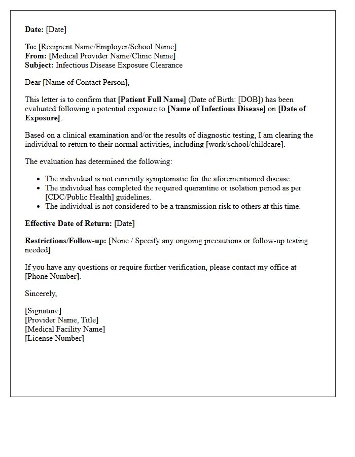 Infectious Disease Exposure Clearance Letter