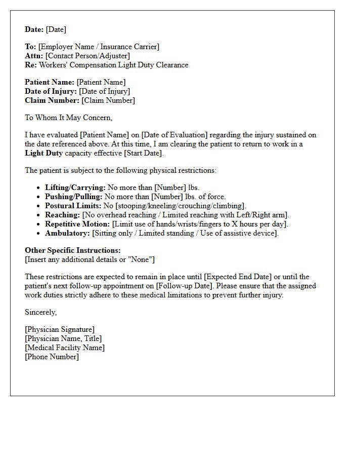 Light Duty Workers Compensation Clearance Letter